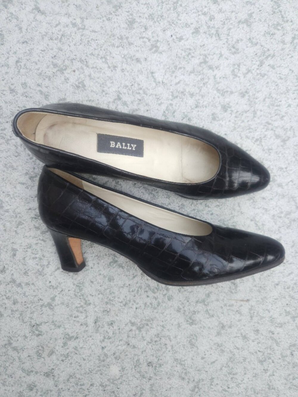 Bally Croc-Embossed Leather Pumps, Size 6, Block Heel